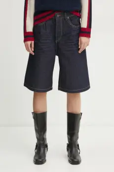 Diesel pantaloni scurti jeans DE-SIRE-SHORT SHORTS femei, culoarea albastru marin, neted, high waist, A14051.0GRDV imagine