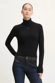 Diesel pulover de lana M-AREESAX-TN femei, culoarea negru, light, cu guler, A14174.0GEAY imagine