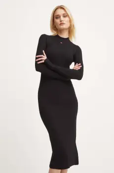 Diesel rochie D-MOKKY-LS-MICRODIV culoarea negru, midi, mulata, A14954.0BLAN imagine