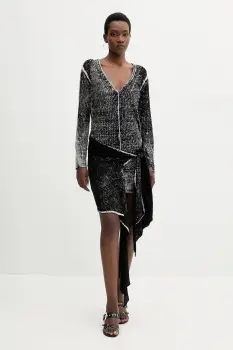 Diesel rochie din in M-EGANKNOT culoarea negru, mini, evazati, A18864.0BJBR imagine