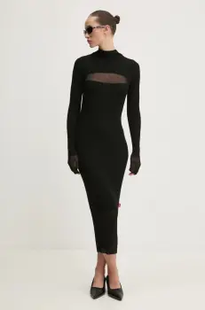 Diesel rochie din lana M-SLINT DRESS culoarea negru, midi, mulata, A16556.0CPAS imagine