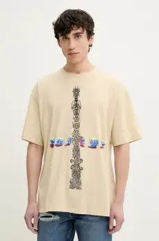 Diesel tricou din bumbac T-BOXT-R4 T-SHIRT barbati, culoarea bej, cu imprimeu, A16208.0DRAM imagine