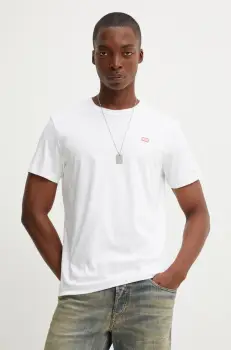 Diesel tricou din bumbac T-MIEGOR-K77 barbati, culoarea alb, cu imprimeu, A14819.0SKAF imagine