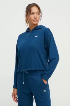 Dkny bluza femei, culoarea albastru marin, cu gluga, cu imprimeu imagine