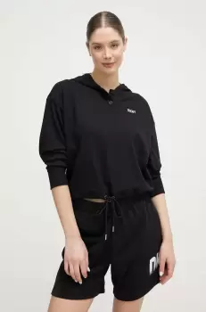 Dkny bluza femei, culoarea negru, cu gluga, cu imprimeu imagine