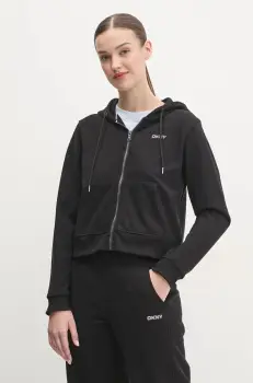 Dkny bluza femei, culoarea negru, cu gluga, uni, DP5J9508 imagine