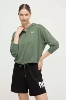Dkny bluza femei, culoarea verde, cu gluga, cu imprimeu imagine