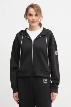 Dkny bluza KNIT JACKET culoarea negru, cu gluga, uni, P5ME7CNY imagine