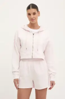 Dkny hanorac de bumbac femei, culoarea roz, cu gluga, uni, DP5J9578 imagine