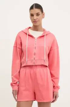 Dkny hanorac de bumbac femei, culoarea roz, cu gluga, uni, DP5J9578 imagine