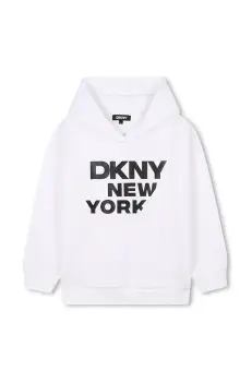 Dkny hanorac de bumbac pentru copii culoarea alb, cu gluga, cu imprimeu, D62248 imagine