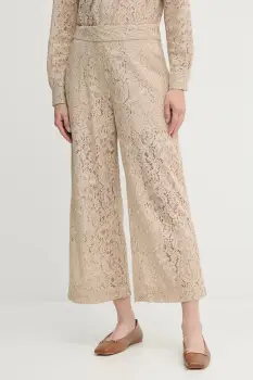 Dkny pantaloni culoarea bej, drept, high waist, DJ5P3081 imagine