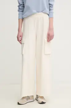 Dkny pantaloni de trening din bumbac femei, culoarea bej, neted, DJ5P3068 imagine