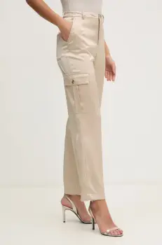 Dkny pantaloni femei, culoarea bej, drept, high waist, DJ4P3011 imagine
