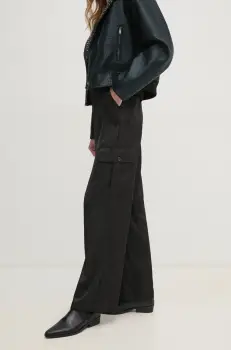 Dkny pantaloni femei, culoarea negru, drept, high waist, DJ4P3011 imagine