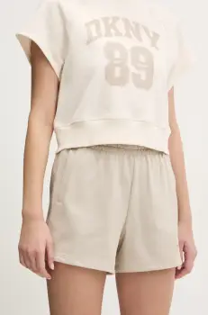 Dkny pantaloni scurti din bumbac femei, culoarea bej, uni, high waist, DP5S5252 imagine