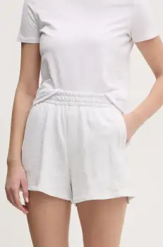 Dkny pantaloni scurti din bumbac femei, culoarea gri, uni, high waist, DP5S5252 imagine