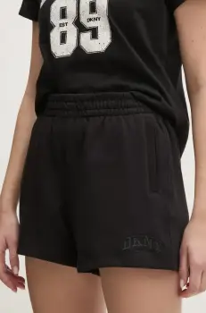 Dkny pantaloni scurti din bumbac femei, culoarea negru, uni, high waist, DP5S5252 imagine