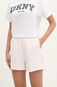Dkny pantaloni scurti din bumbac femei, culoarea roz, uni, high waist, DP5S5243 imagine