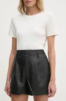 Dkny pantaloni scurti femei, culoarea negru, neted, high waist, DJ4S8032 imagine