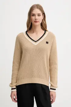 Dkny pulover de bumbac culoarea bej, calduros, DJ5R0730 imagine