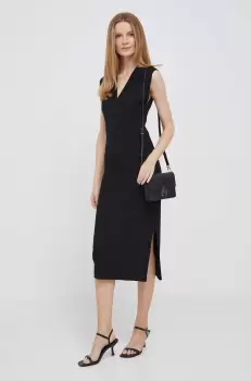 Dkny rochie culoarea negru, midi, drept imagine