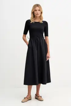 Dkny rochie culoarea negru, midi, evazati, DJ5D9113 imagine
