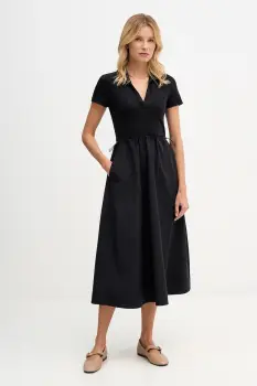 Dkny rochie culoarea negru, midi, evazati, DJ5D9139 imagine