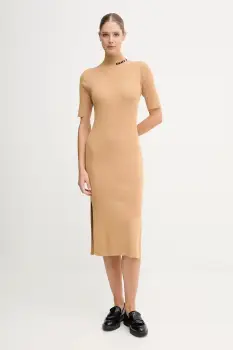 Dkny rochie culoarea negru, midi, mulata, DJ5R0751 imagine