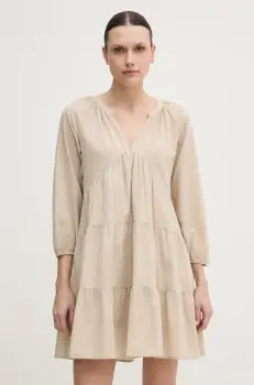 Dkny rochie din bumbac culoarea bej, mini, evazati, DJ4D9021 imagine