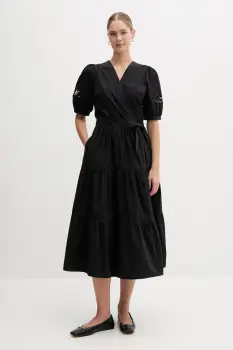 Dkny rochie din bumbac culoarea negru, midi, evazati, P5DB0B48 imagine