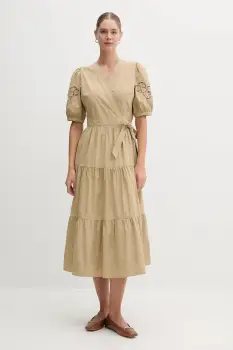 Dkny rochie din bumbac culoarea verde, midi, evazati, P5DB0B48 imagine