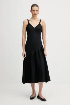 Dkny rochie din in culoarea negru, midi, evazati, P5JNCD88 imagine