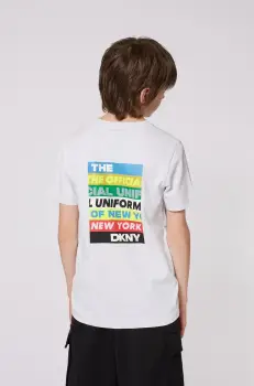 Dkny tricou de bumbac pentru copii culoarea gri, cu imprimeu, D62302 imagine