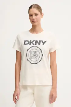 Dkny tricou din bumbac culoarea bej, DP5T1366 imagine