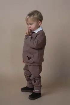 Donsje pantaloni de trening din bumbac pentru bebelusi Joek Trousers Stags culoarea maro, cu imprimeu, 3040707 imagine