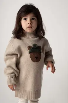Donsje pulover de lana pentru bebelusi Denn Merino Wool Sweater Bear culoarea bej, 4083501 imagine