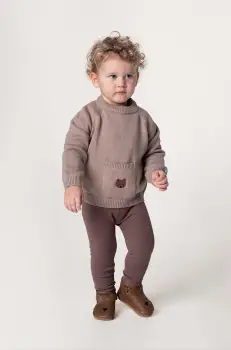 Donsje pulover din bumbac pentru bebelusi Loeke Sweater Bear culoarea maro, 3026002 imagine