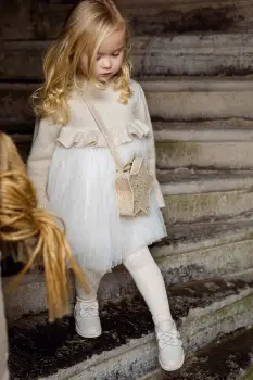 Donsje rochie pentru bebelusi cu lana Paulien Dress bej midi evazat 4103200 imagine