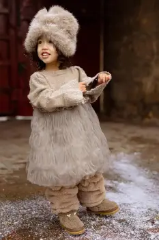 Donsje rochie pentru copii cu lana Paulien Dress culoarea bej, midi, evazati, 4103200 imagine