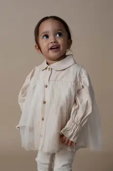 Donsje rochie pentru copii din amestec de in Venne Blouse culoarea bej, mini, evazata 4102400 imagine