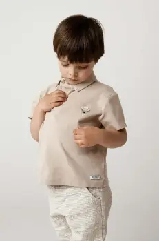 Donsje tricouri polo din bumbac pentru copii Wouti Shirt Groom culoarea bej, uni, 4098701 imagine