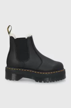 Dr. Martens Ghete Chelsea de piele Quad FL femei, culoarea negru, cu platforma, izolat imagine