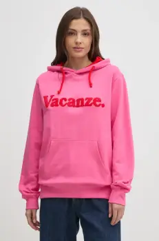 Drivemebikini bluza Vacanze Chenille femei, culoarea roz, cu gluga, cu imprimeu, 2024-DMBS-027-PR imagine