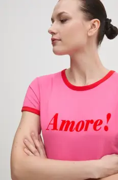 Drivemebikini tricou din bumbac Amore Vintage femei, culoarea roz, 2024-DMBS-03-PR imagine