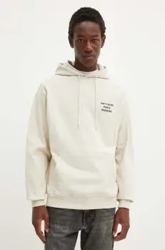 Drole de Monsieur hanorac de bumbac barbati, culoarea bej, cu gluga, cu imprimeu, PERM.HO162.CO127 Le Hoodie Slogan imagine