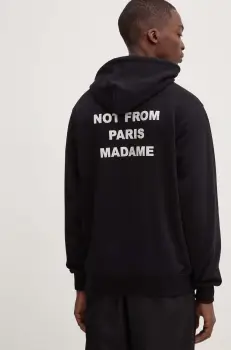 Drole de Monsieur hanorac de bumbac Le Hoodie Slogan barbati, culoarea negru, cu gluga, cu imprimeu, PERM-HO162-CO127-BL imagine