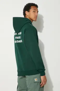 Drole de Monsieur hanorac de bumbac Le Hoodie Slogan barbati, culoarea verde, cu gluga, cu imprimeu, PERM-HO162-CO127-DGN imagine