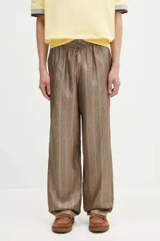 Drole de Monsieur pantaloni de matase Le Pantalon Rayure Fleuries barbati, culoarea maro, drept, G-BP184-SE008-LPI imagine