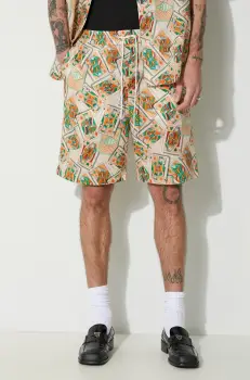 Drole de Monsieur pantaloni scurti din in Le Short Jeu de Cartes culoarea portocaliu, D-BS138-LI002-PC imagine